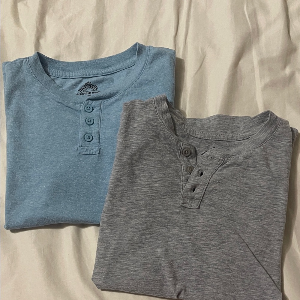 Short sleeve Boys Blue and Gray Henley Shirts